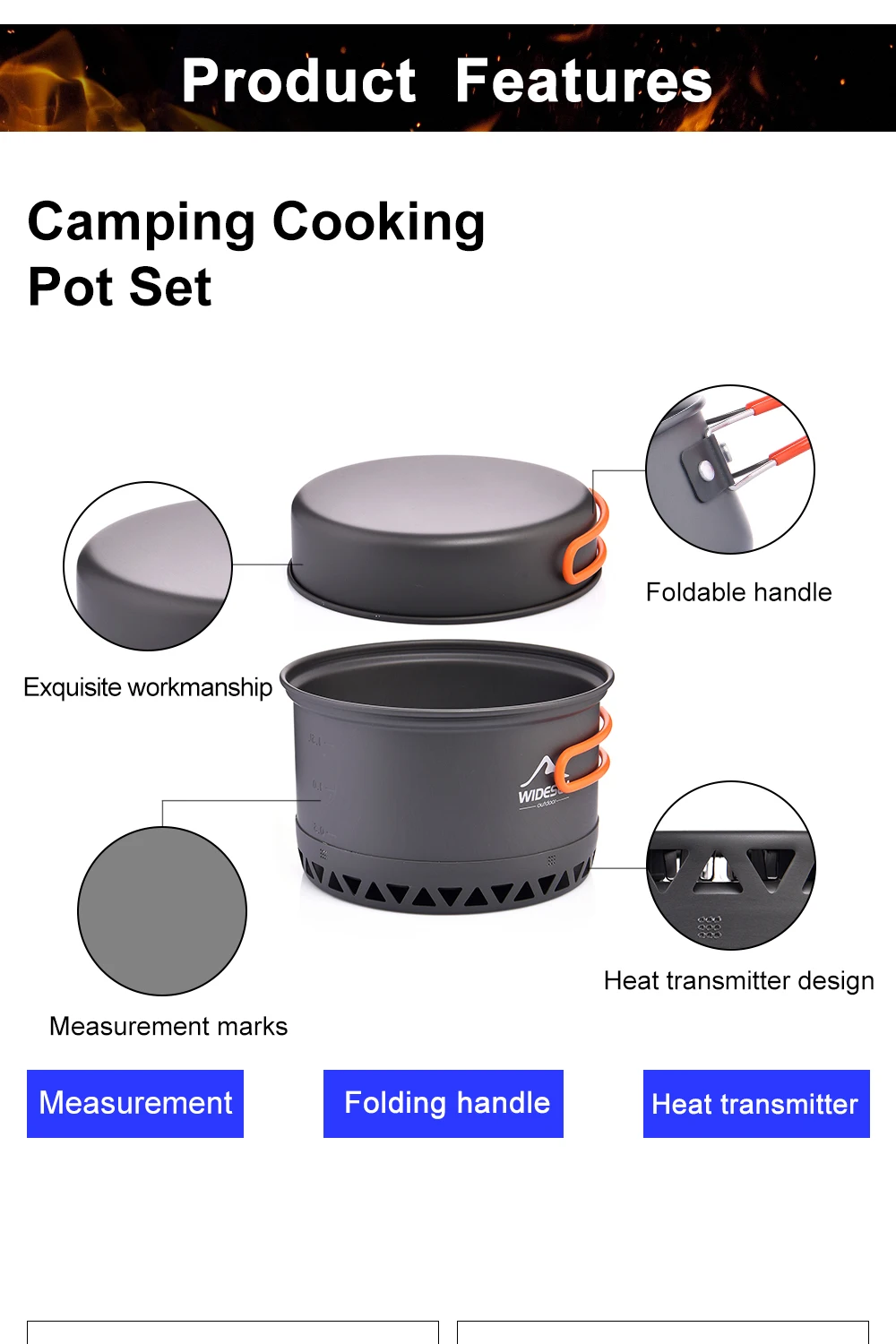 Widesea Camping Pot Cookware Set Heat Exchanger Cooking Outdoor Travel Portable Teapot Ultralight Bowl Hiking Picnic Barbecue