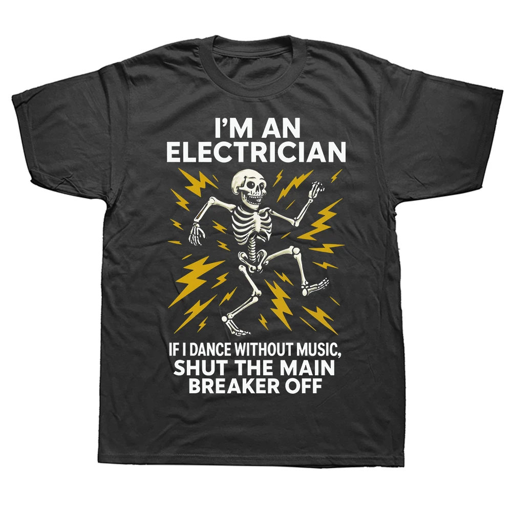 Lustiges Elektriker-Tanzskelett-Elektriker-T-Shirt im Vintage-Sommer-Stil aus Baumwolle mit kurzen Ärmeln und Oversize-Passform