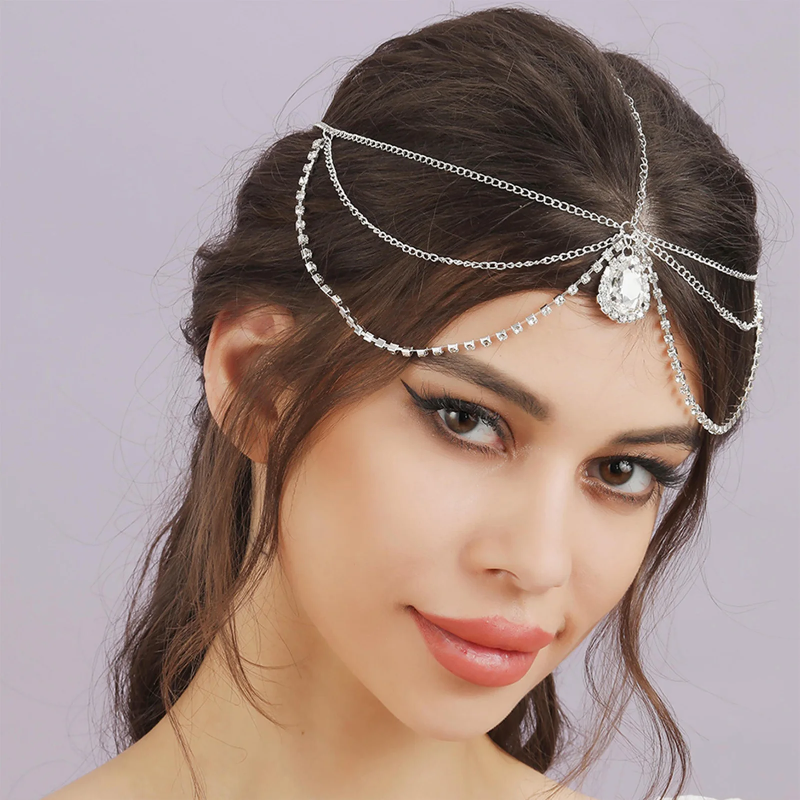 Bride Wedding Head Chain Jewelry Multilayer Forehead Long