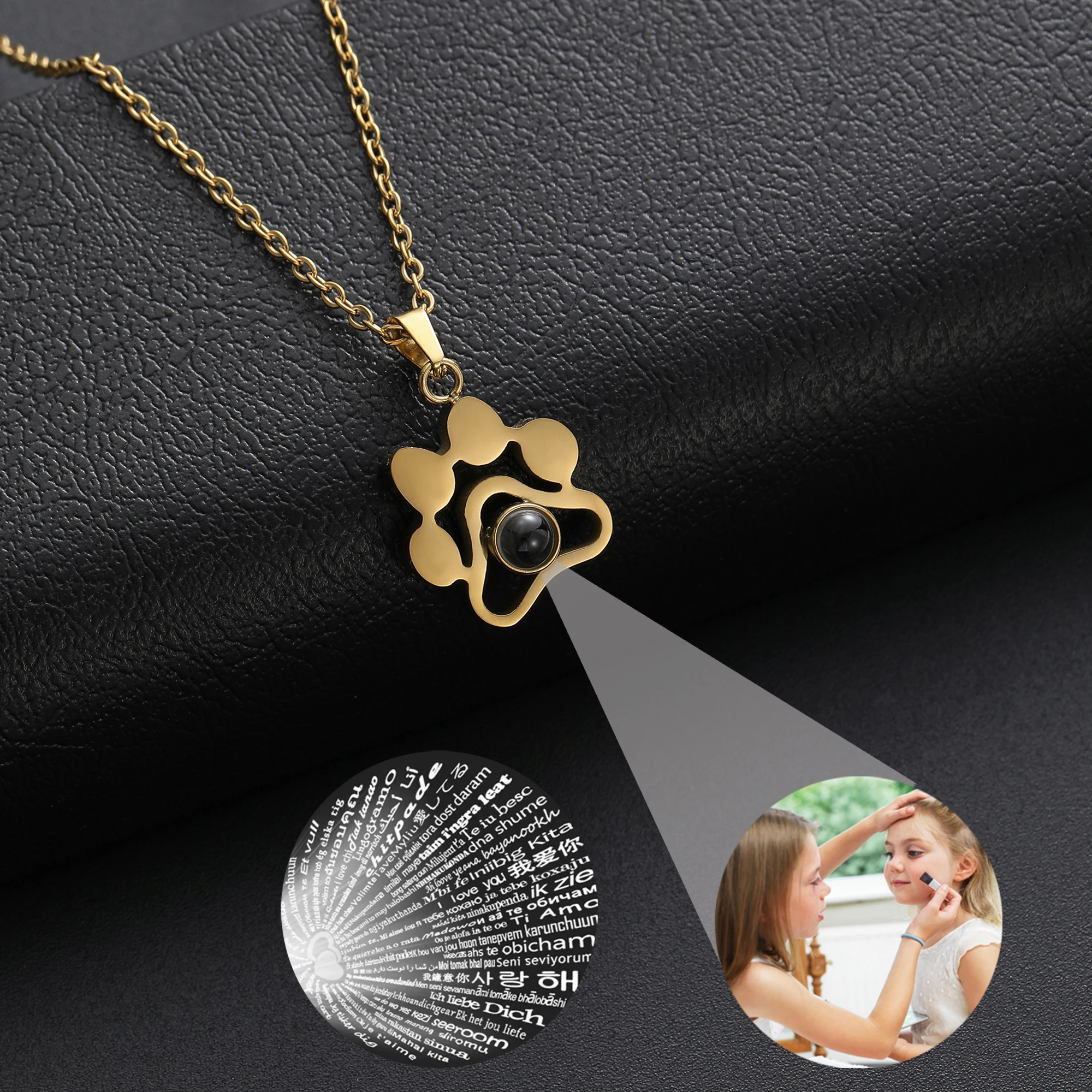 Customized pet photo projection necklace, stainless steel photo projection pendant, family memory gift, jewelry gift