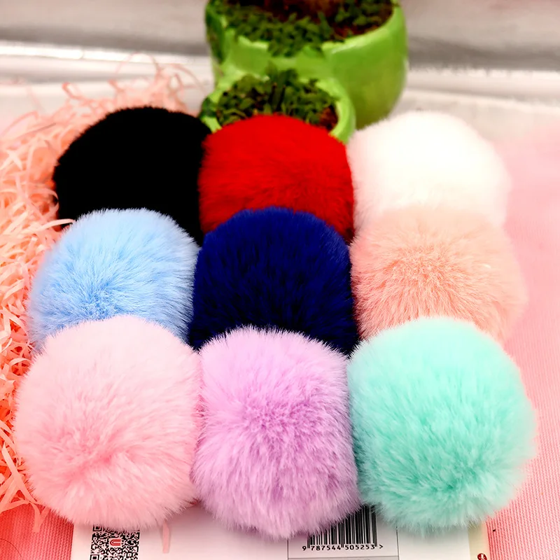 Real Rex Rabbit Fur Ball 6cm Pompom Car Pompon Rabbit Fur Ball for Keychain DIY Bag Charms with Fluffy Bunny Ponpones pom poms craft supplies fluffy ball accessories