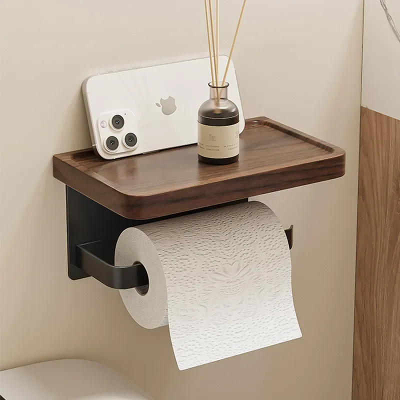 Walnut toilet paper storage rack toilet paper holder solid wood roll holder creative tissue without punching holes