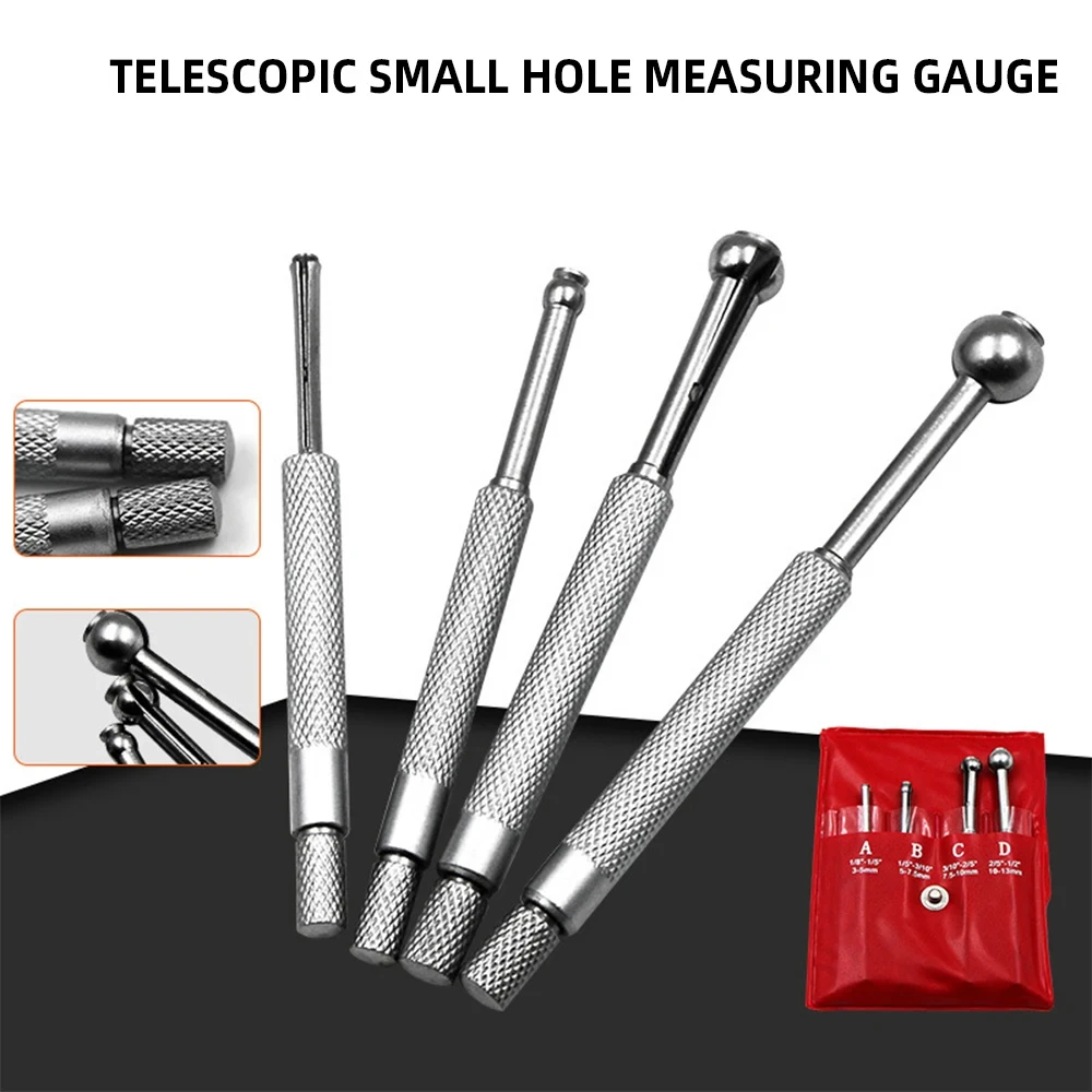 

New Adjustable 3-14mm Small Hole Bore Gauge 4Pcs Ball Type Telescoping Measure Gauge 1/8" To 1/2" Measuring Tools