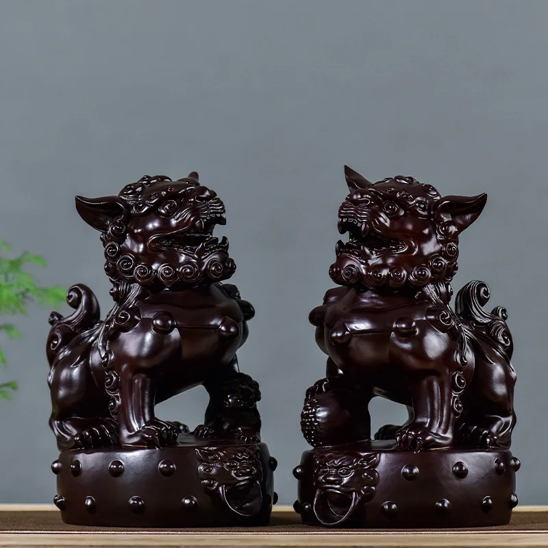 

Ebony Wood Carving Lion Ornaments Solid Wood a Pair Large Size Palace Door Lions Home Living Room Decoration Rosewood Craft Gift