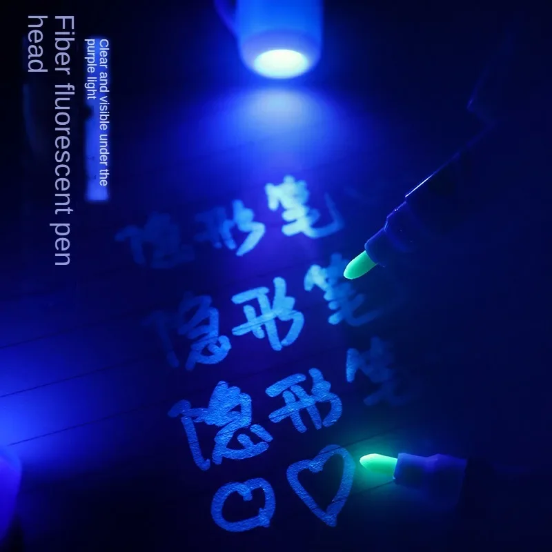 4pcs Cute 2in1 Magic Invisible Highlighter Pen with UV Light Painting Markers Invisible Ink Fluorescence for Kid Gift Spy Game