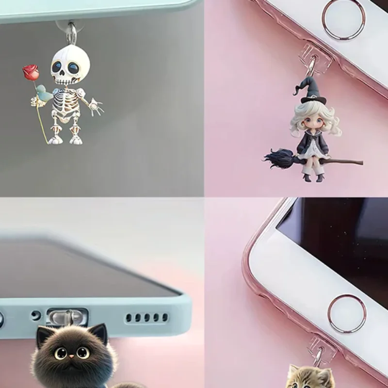Mobile Phone Dust Plug Pendan Cute Cat Dog Shamrock Decoration Hanging Pendant For IPhone Type-C Charging Port Anti-Dust Plug
