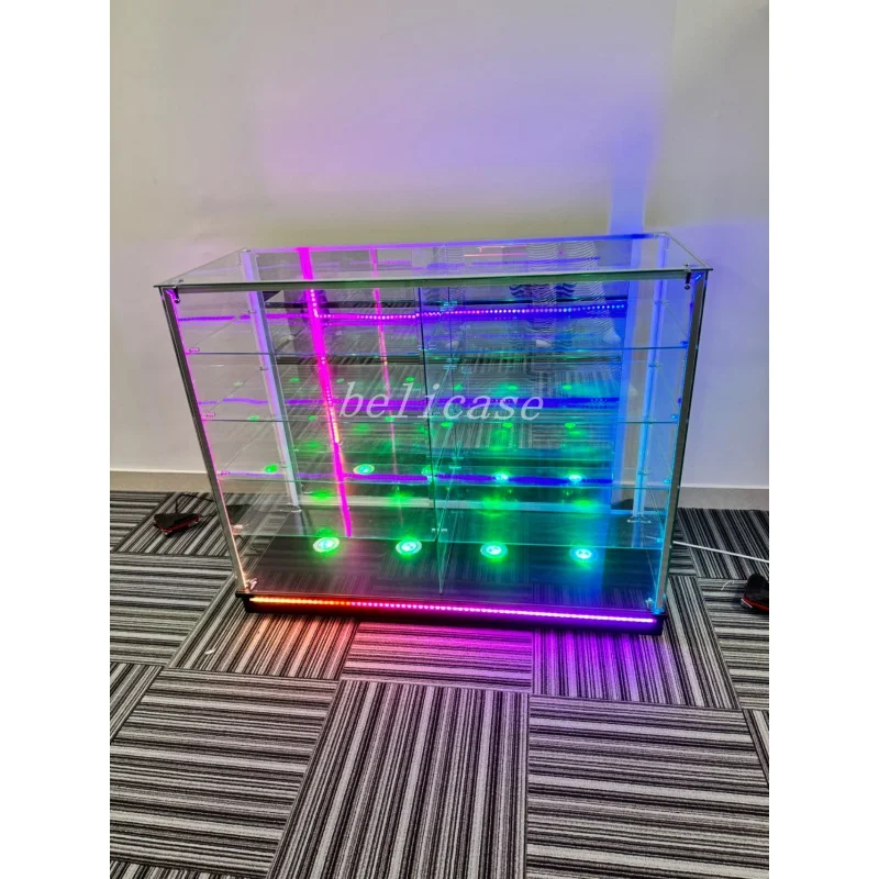 맞춤형. 다채로운 LED 조명 잠금 가능한 디스플레이 쇼케이스, 조절 가능한 선반, 스모크 Sh용 유리 캐비닛