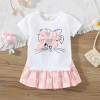 Summer Promotional Dress Kitten Bow Sweet Princess Skirt Round Neck Shift Dress Birthday Party Dress