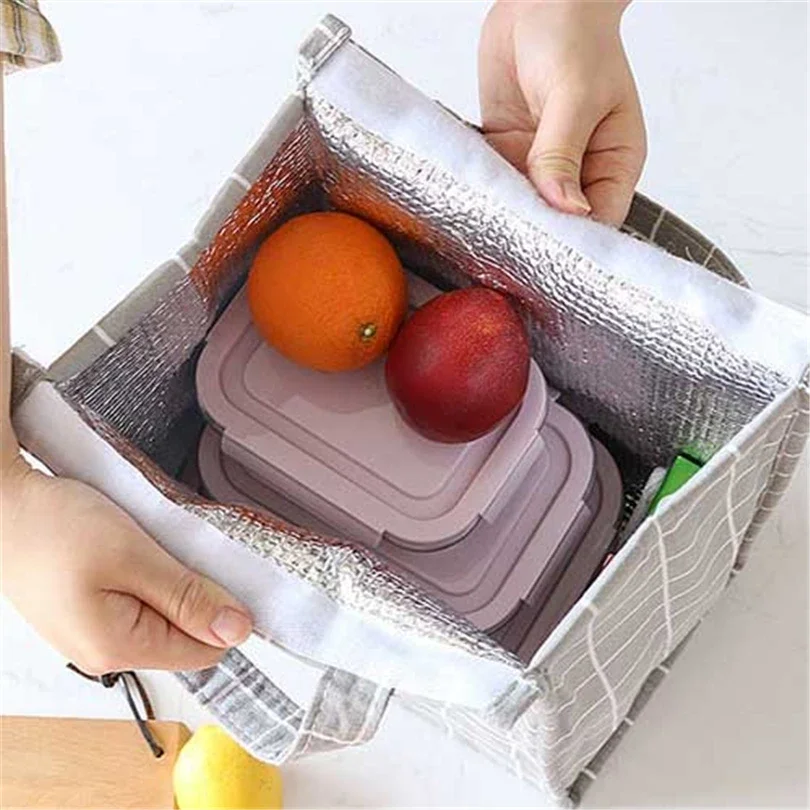 Food Cooler Bag Waterproof Portable Thermal Oxford Lunch Bag for Women Men Kids Large Striped Insulated Lunch Box Tote