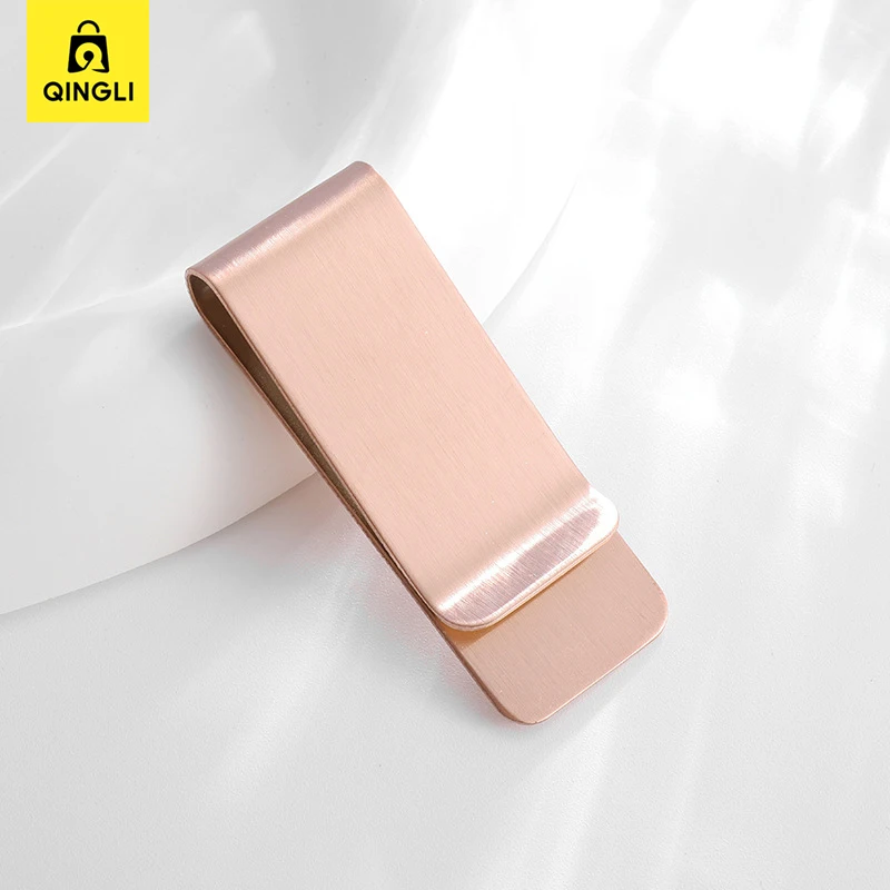 Brushed Metal Cash Clip Wallet Thin Stainless Steel Brass Tie Clip Rose Gold Dollar Cash Clamp Holder Small Money Ticket Clips 6
