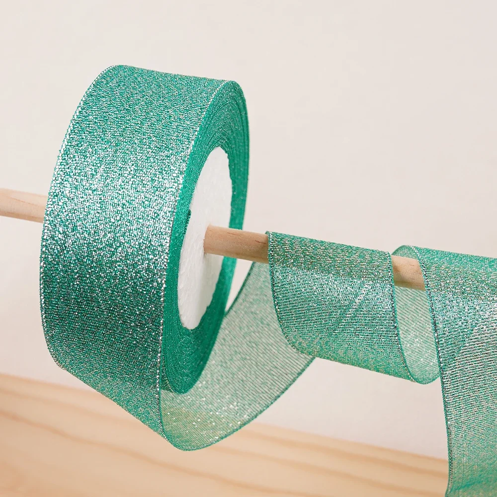 Gold Silver & Pink Blue Glitter Metallic Ribbon for Holiday & Party Decorations - 40mm Wide