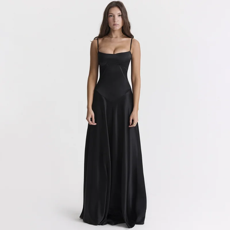 

Summer Y2K Dress Women Sleeveless Backless Solid Sexy Spaghetti Strap Slim Black Dress for Women Elegant Long Dresses Woman