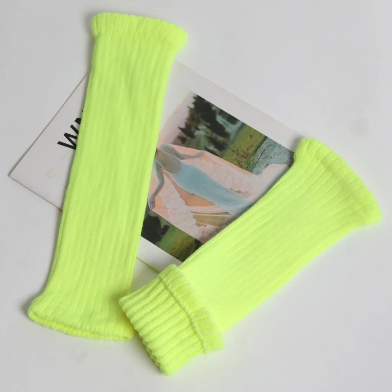 Women Winter Bright Green Color JK Style Spice Girls College Foot Cover Warm Pile Long Socks Boot Cuff Cover Knitted Leg Warmers