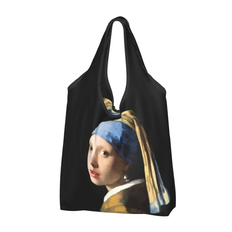 

Reusable Girl With A Pearl Earring Shopping Bag Women Tote Bag Portable Vincent Van Gogh Painting Groceries Shopper Bags