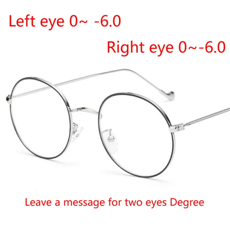 Metal Women Men Round Minus Prescription Eyeglasses With Degree Ultralight Finished Myopia Glasses Diopter 0 -0.5 -1.0 To -6.0 5