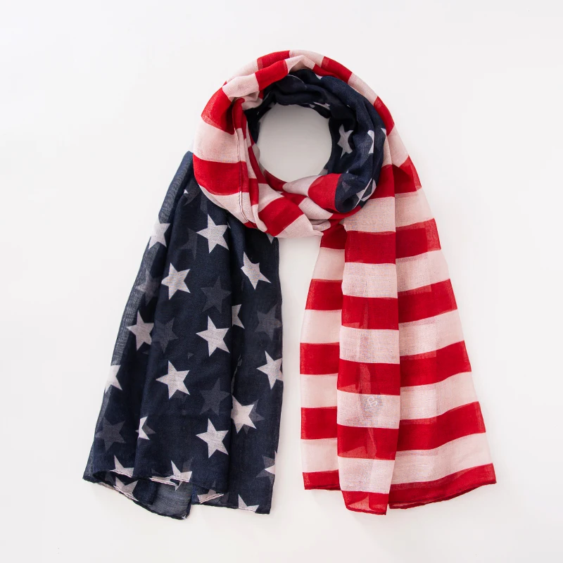 Fashion American Flag Oblong Scarfs Patriotic Stars Print Shawl Voile Soft Wrap Geometric Stripes Scarf 4
