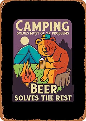 

Camping Beer Bear Campers Vintage Look Metal Sign Patent Art Prints Retro Gift 8x12 Inch