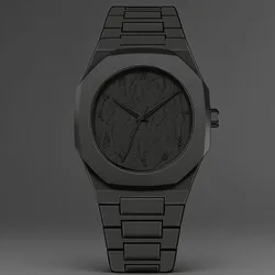 Stylish Men's Black Quartz Watch with Arabic Numerals and Sleek Drip Oil Strap (Stripe - Black)