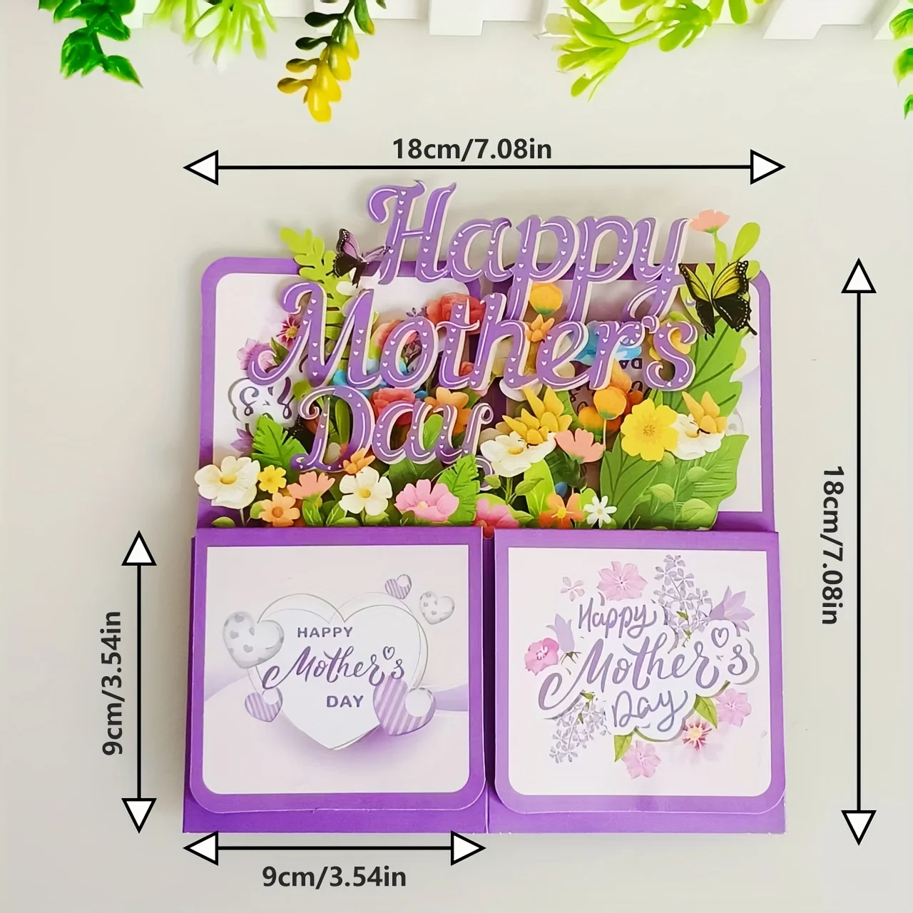 1pc 3D Pop-Up Mother's Day Father&rsquo;s Day Card with Envelope Laser-Cut Purple Floral Design Heartfelt Gift for Mom father