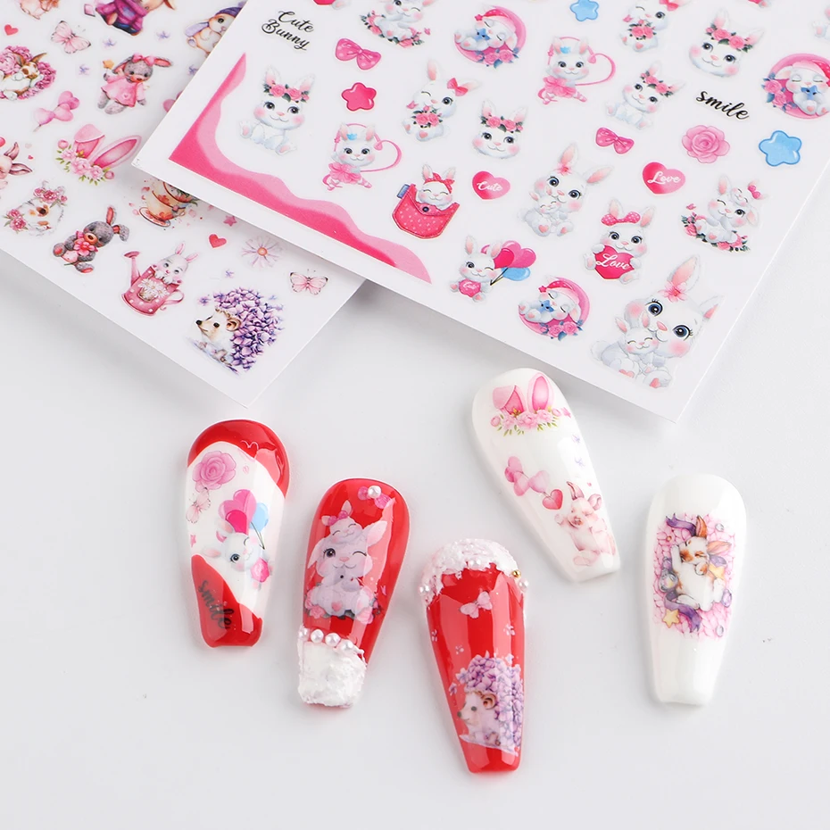 Easter Bunny Nail Stickers 3D Slider Valentine Manicure Accessories