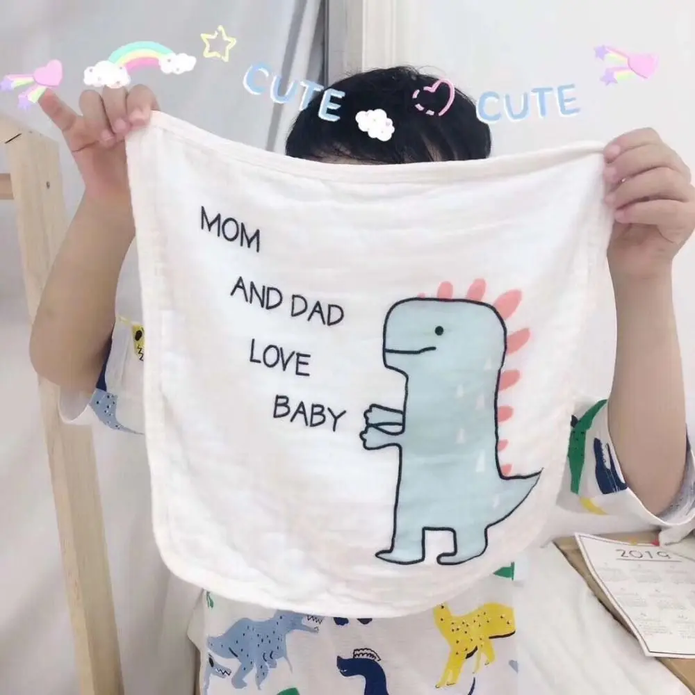 5PCS Burp Cloth Baby Gauze Towels Super Soft Scarf Pure Cotton Square Towels Portable Six Layer Cartoon Infan Washcloth