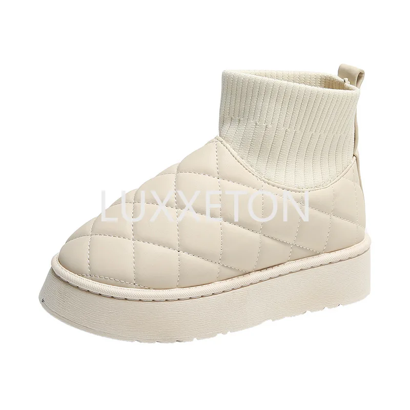 Stivali Da Neve Ispessimento In Velluto Da Donna 2023 Nuova Moda Invernale Slip-On A Tubo Corto Scarpe In Cotone Caldo Per Pane Uggs Stivali Invernali