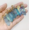 5 Pieces Aqua Blue Angel Aura Quartz Point Pendant with Silver Plated, Gold Electroplated Healing Crystal Gemstone Charm Jewelry 3