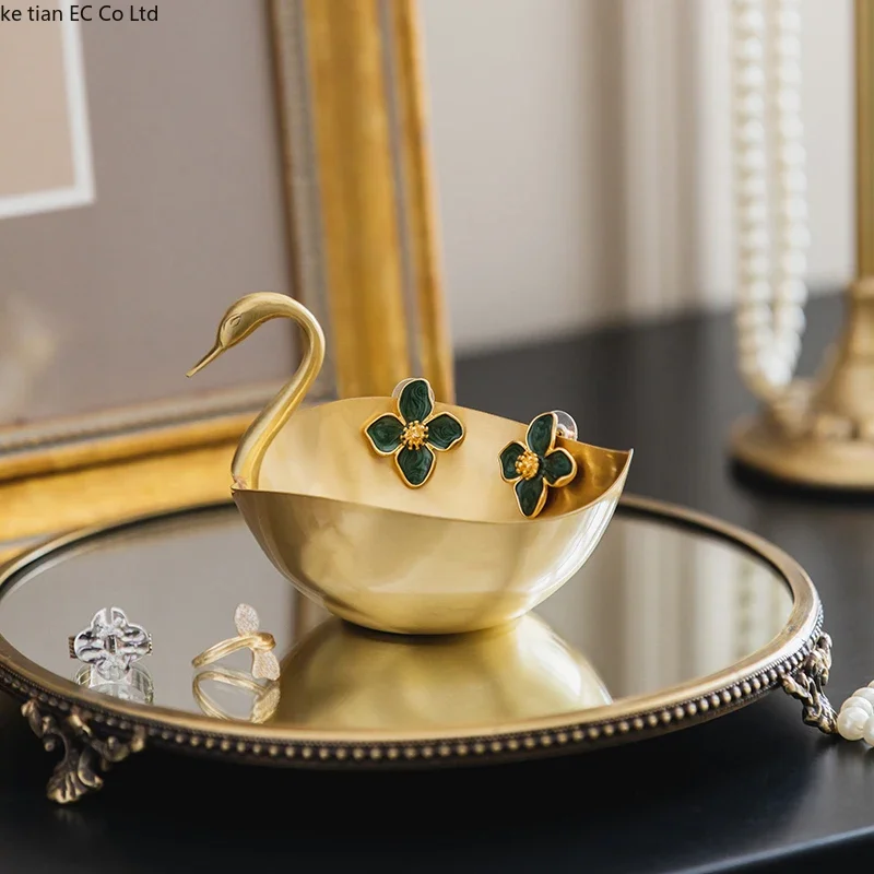 European style light luxury brass creative swan storage bowl tea table snacks dried fruit tray decorative ornaments jewelry dish 5