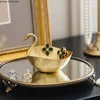 European style light luxury brass creative swan storage bowl tea table snacks dried fruit tray decorative ornaments jewelry dish 5
