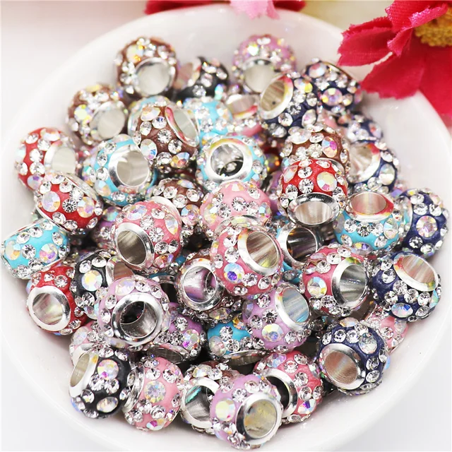 20pcs New Luxury Rhinestone Beads Large Hole Spacer Fit Pandora Charms  Bracelet Hair Beads For Women Charms For Jewelry Making - Beads - AliExpress