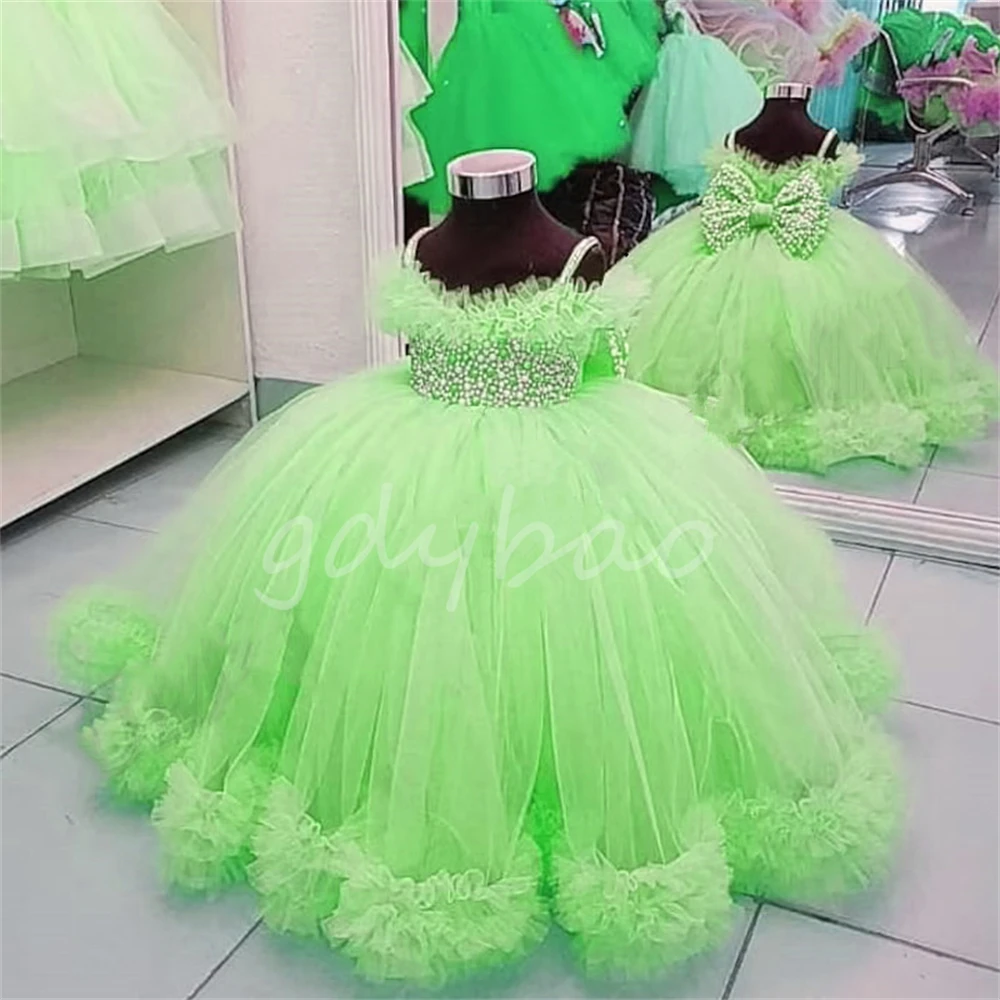 Flower Girl Dresses for Wedding Prom Party Girls Pageant Gowns Lace Floral Appliques Kids Birthday Dress