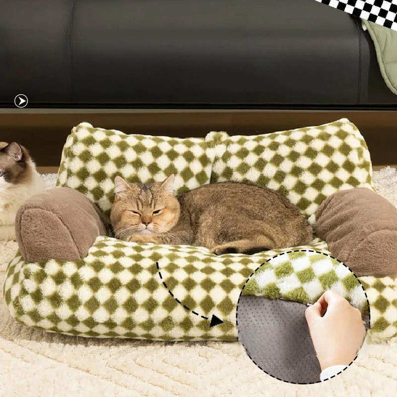 

Pet Products Plaid Plush Sofa Dog House Cat House Home Pet House Fashionable Style Detachable Easy To Clean