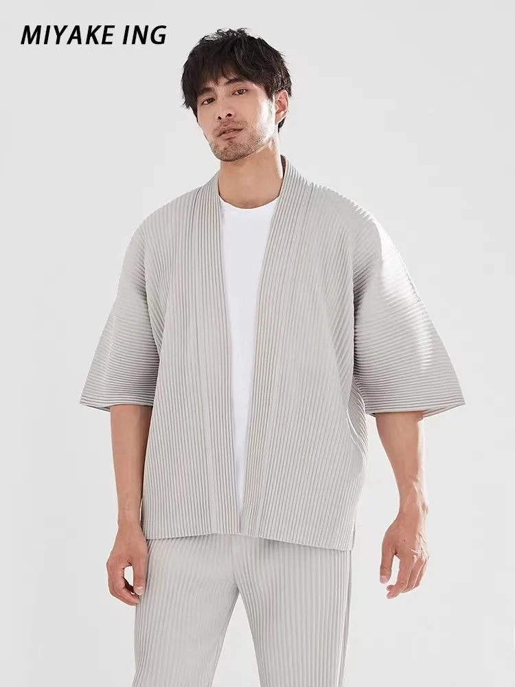 Miyake Fold 2024 Spring New Half Sleeve Suit Daopao Loose Large Size Short Sleeve Logo Coat 2