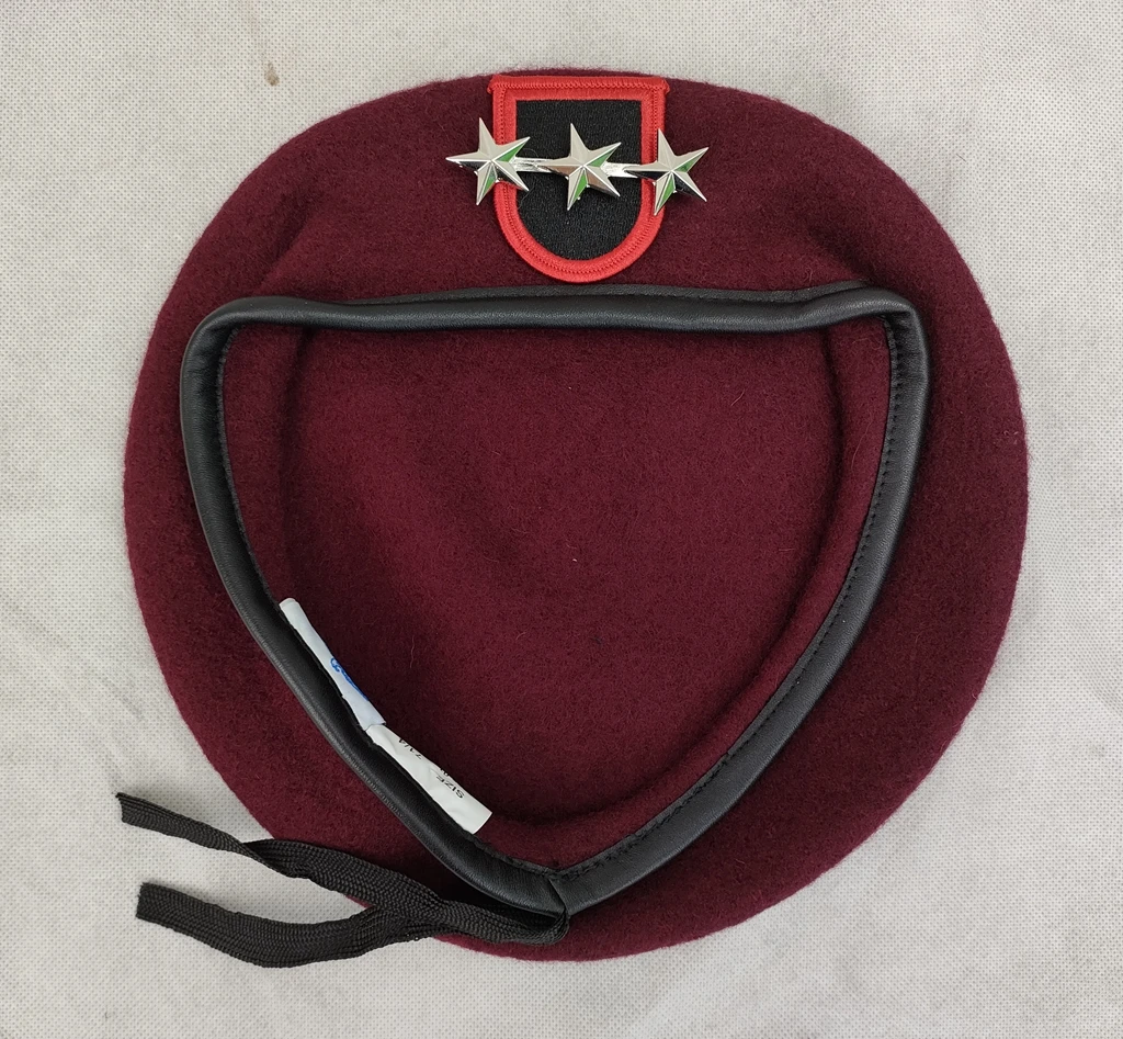 Us Army Special Operations Command Airborne Red Wool Beret 3 Star