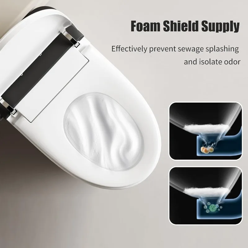 Smart Toilet with Vioce Control, AUTO Open/Close Lid, Bubble Shield, Smart Toilet with Bidet Built in, Foot Kick Operation, 4