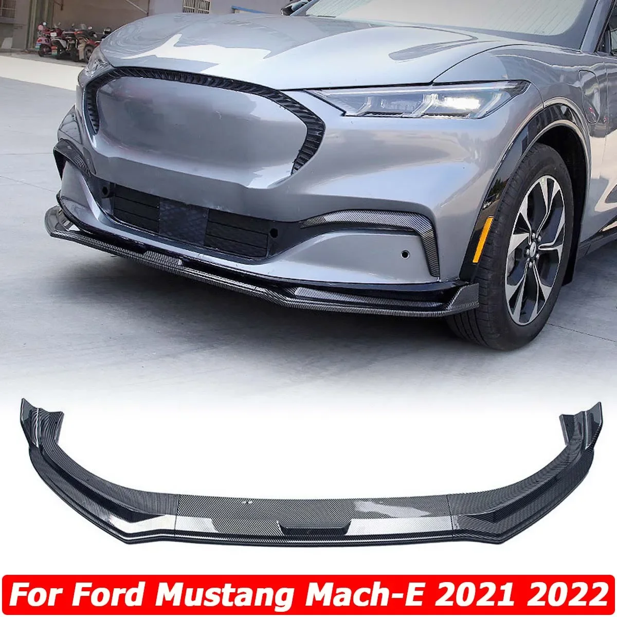 

3pcs Front Bumper Lip Spoiler Cover Side Splitters Body Kit Deflector Guards For Ford Mustang Mach-E 2021-2022 Car Accessories