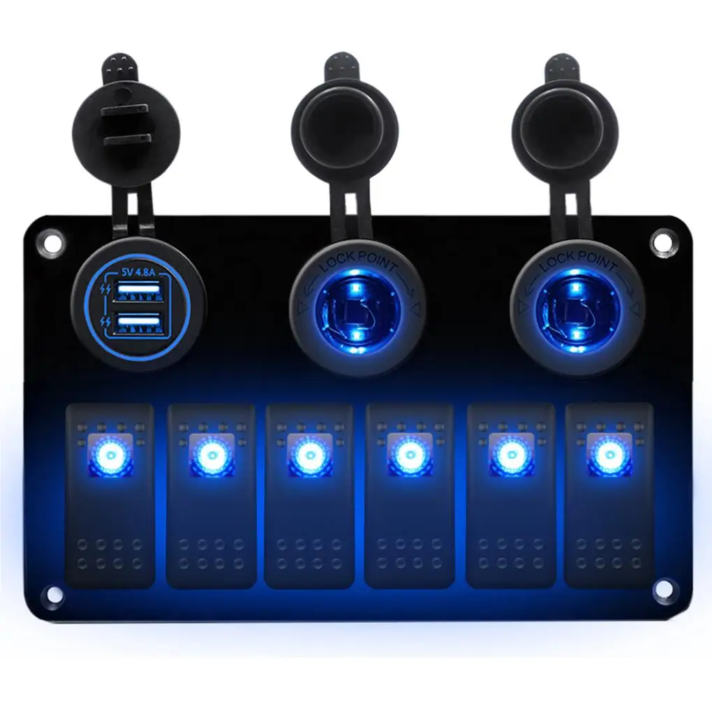 

Rocker Switch Panel DC Marine Waterproof LED Toggle Socket Adapter RV