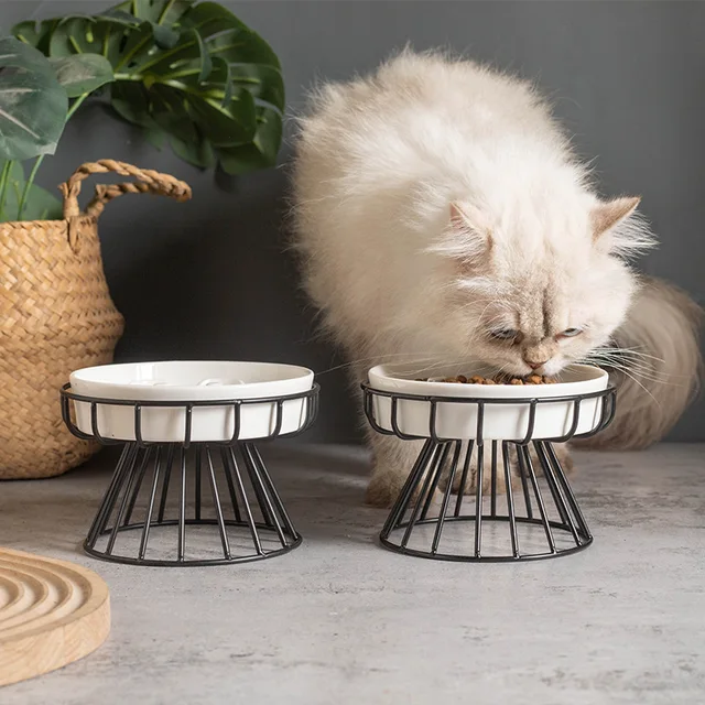 New ceramic high-legged cat bowl with large diameter, anti-choking, slow feeding, anti-knockover, neck-protecting dog bowl, pet 4