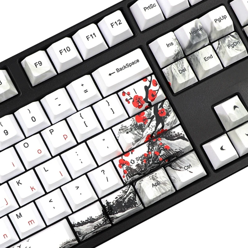 Mechanical Keyboard 128 Keys Cherry DYE-Sub Botanical Plum Blossom Theme PBT Keycap