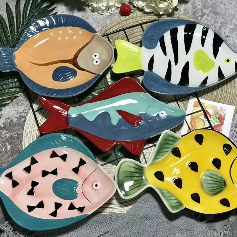 Japanese ceramic tableware underglaze color hand painted alien plate  household restaurant supplies cartoon fish shaped plate| | - AliExpress