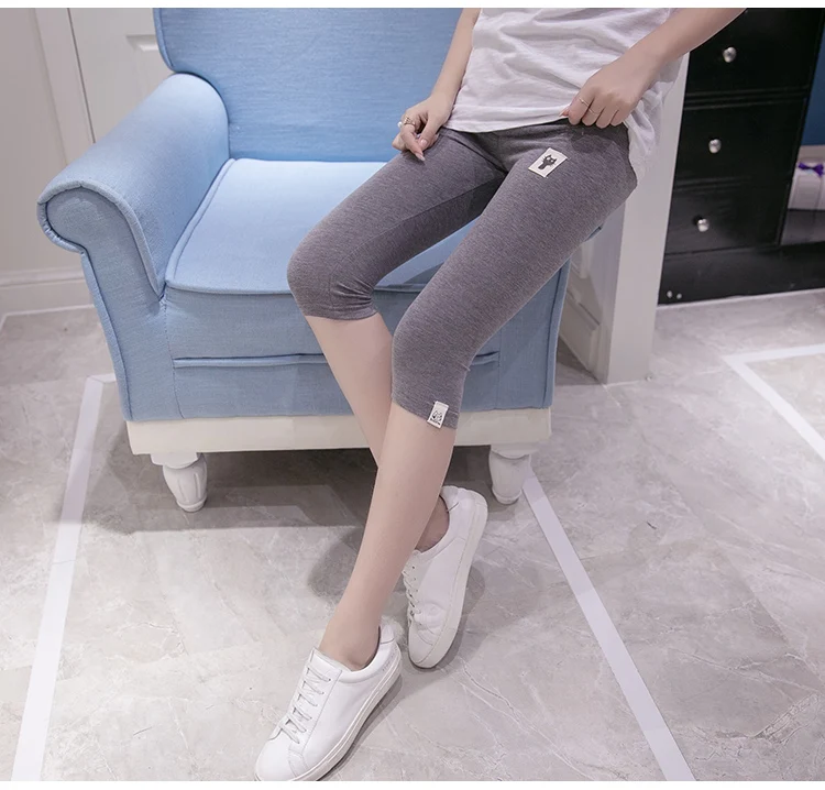 Summer Mid-Calf Pregnant Women Legging Modal Cotton Abdomen Pants Fashion Embroidery Style Maternity Skinny Capris Trousers