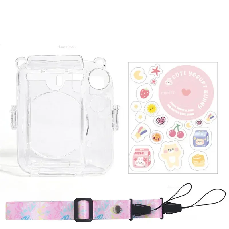 Fujifilm Instax Mini 12 투명 카메라 케이스 어깨 끈 보관 가방이있는 보호 운반 가방 커버