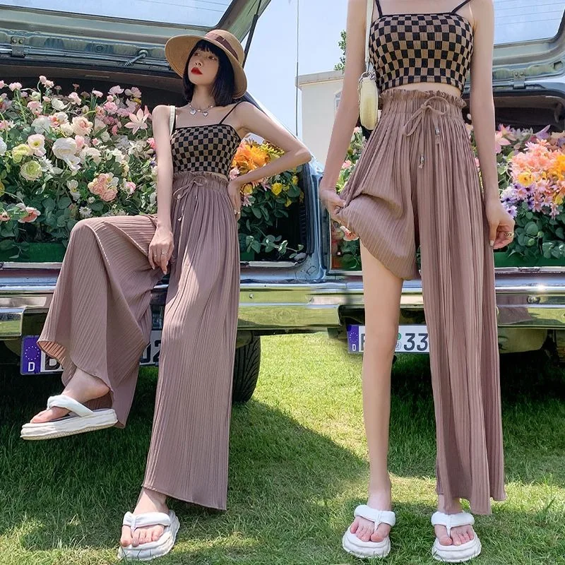 2023 New Spring Chiffon Cropped Wide-leg Pants Skirt Summer Loose High Waist Thin Plus-size Women Trousers 230 Pounds Can Wear