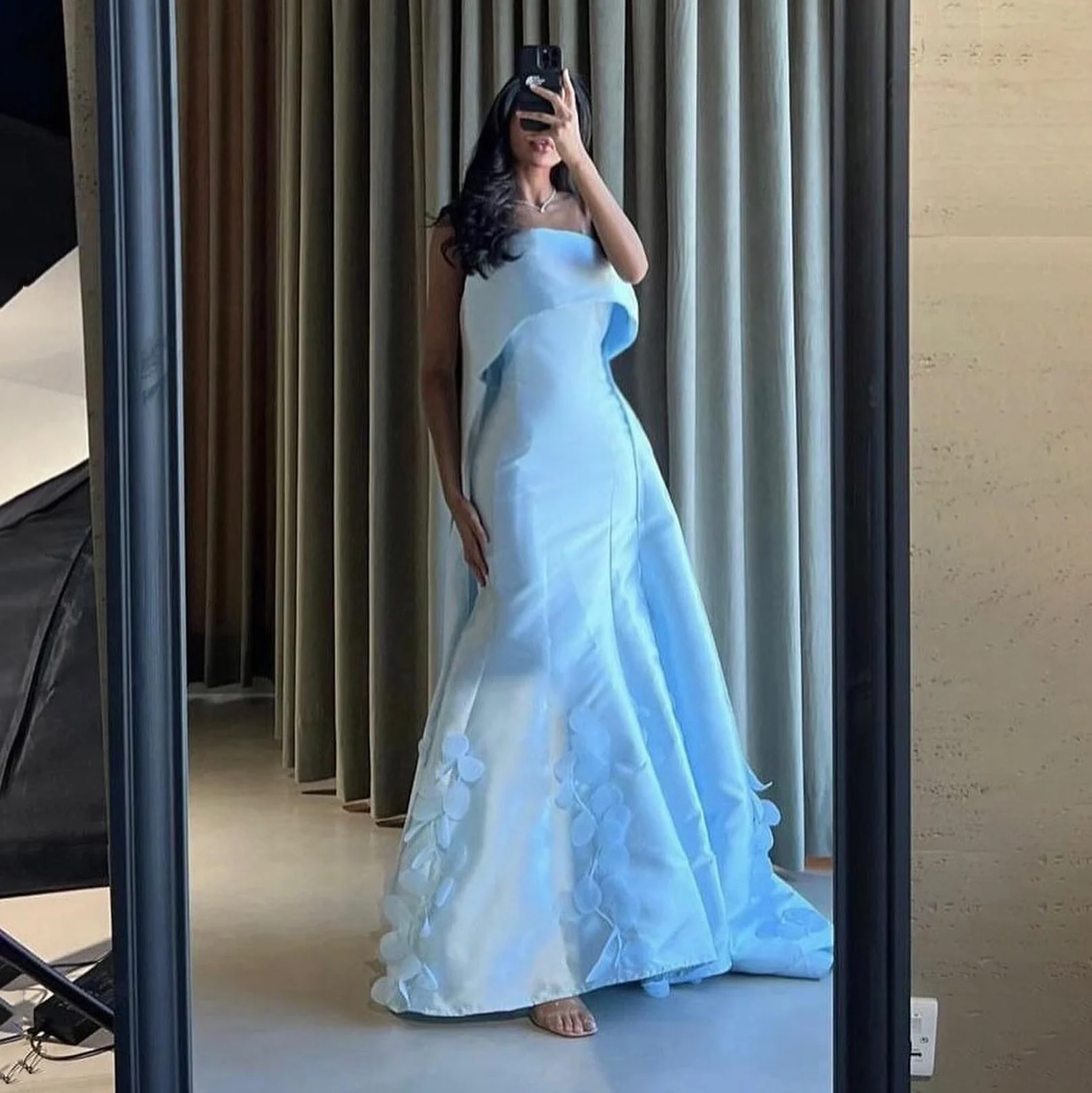 

GIOIO Strapless Luxury Formal Evening Dresses Appliques Blue Sleeveless فساتين سهرة Floor Length Elegant Prom Grown Party Women