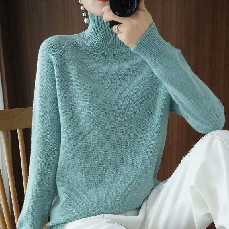 Sweater 2023 Autumn And Winter Cashmere Sweater Turtleneck Pullover Women's Solid Color Casual Long-sleeved Loose Bottoming 3