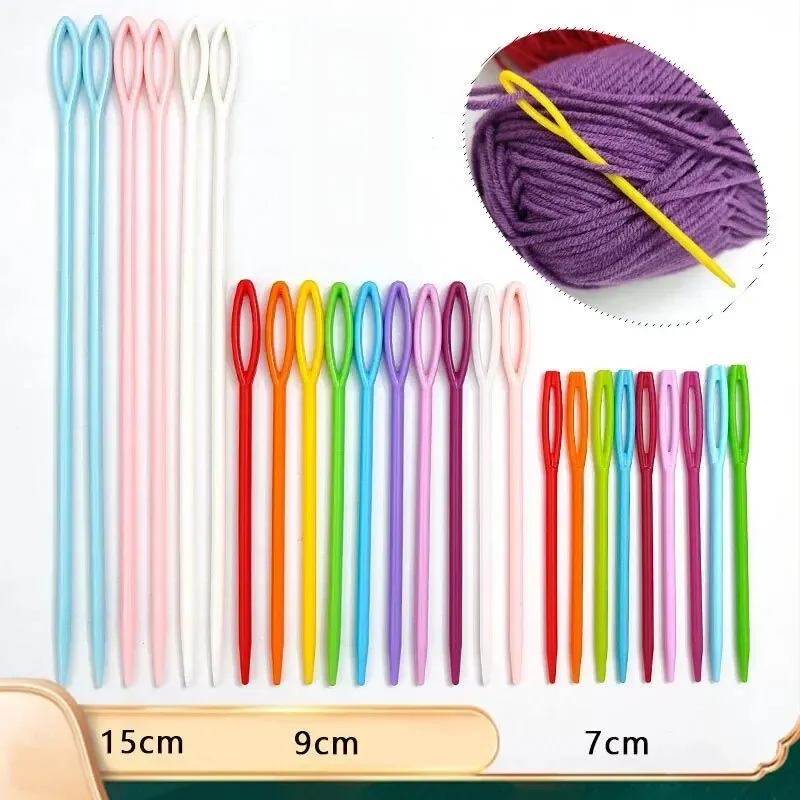 Knitting Needles 10/30 PCs Mixed Color 7/9/15cm Plastic Crochet Hooks Wool Yarn Needle Children DIY Sweater Weaving Tools