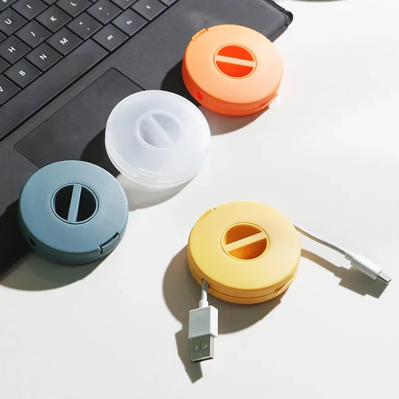 Kawaii Cable Organizer Rotating USB Charging Data Line Storage Box Portable Earphone Wire Cord Storage Case Desk Organizers