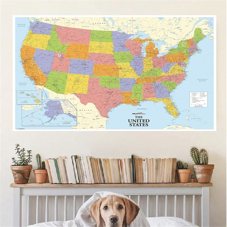 225*150 Cm The United State Map Non-woven Canvas Printing Detailed Map Large Poster Education Supplies Home Decoration world map poster