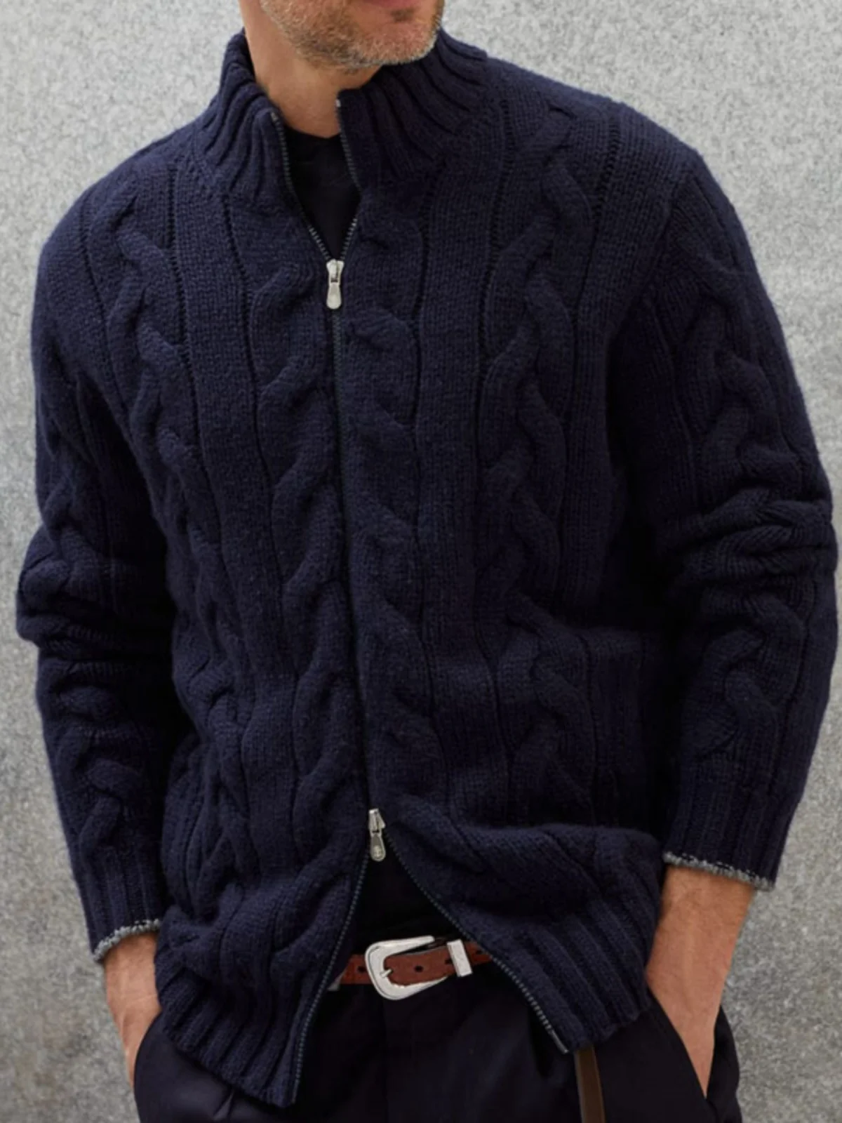 

Trendy Autumn And Winter Solid Color Zippered Oversized Knitted Jacket
