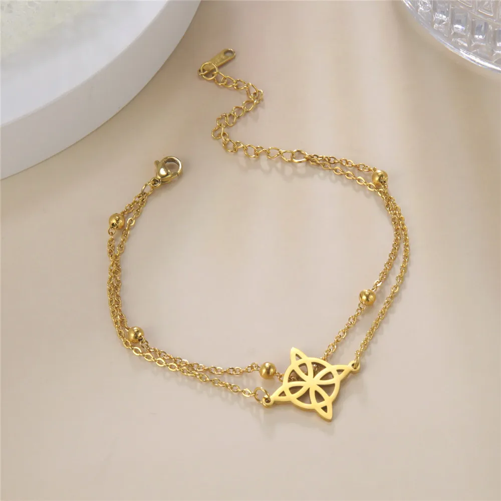 Silver Anklet Bracelet Ankle Chains Bead Bracelet Beads Anklet Fashion Accessories Skyrim Witch Knot Anklet Women Stainless Steel Double Layer Beads Chain Ankle Bracelet Witchcraft Jewelry Summer Accessories